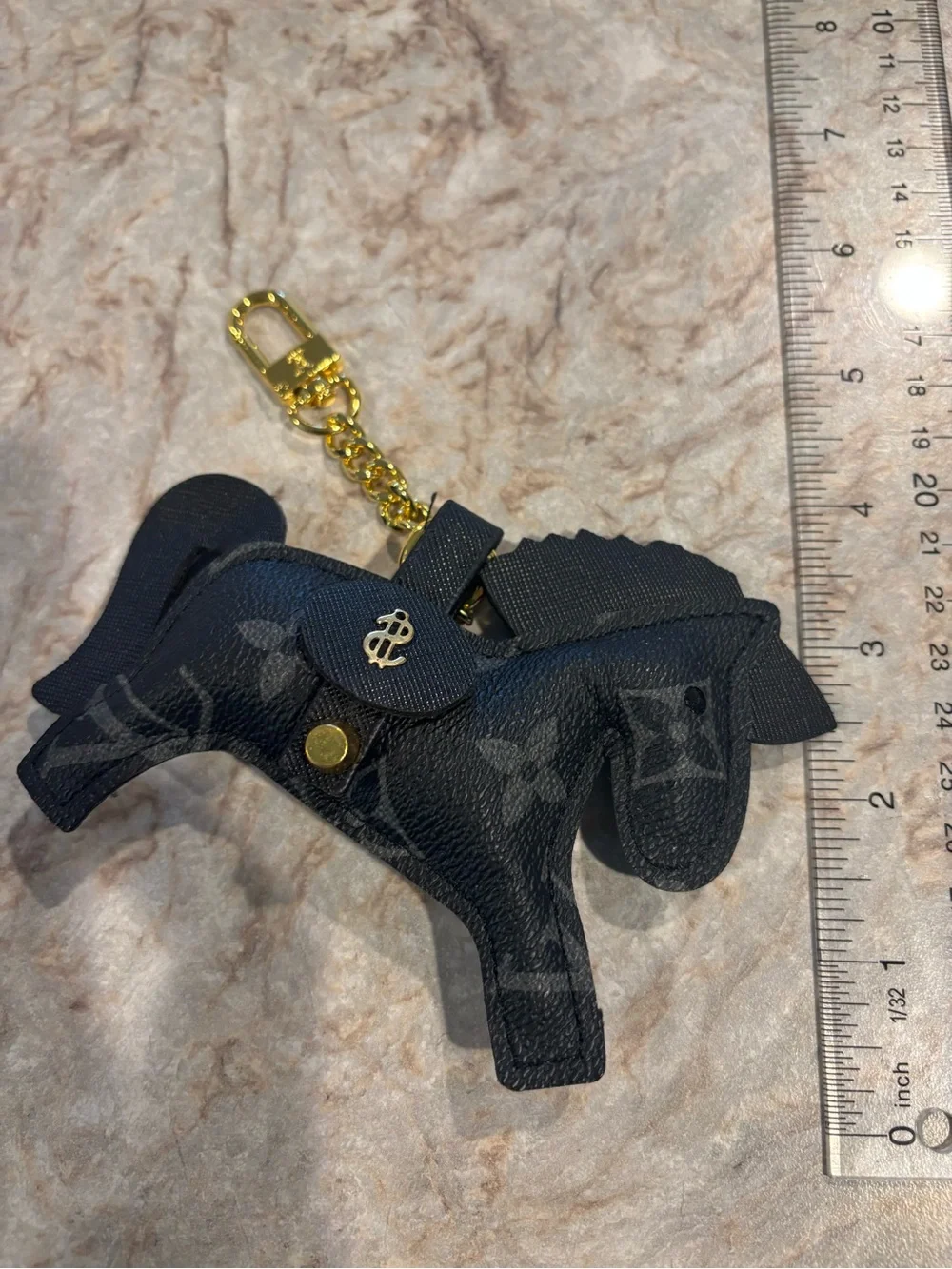 Black Horse Charm Keychain with Gold Hardware